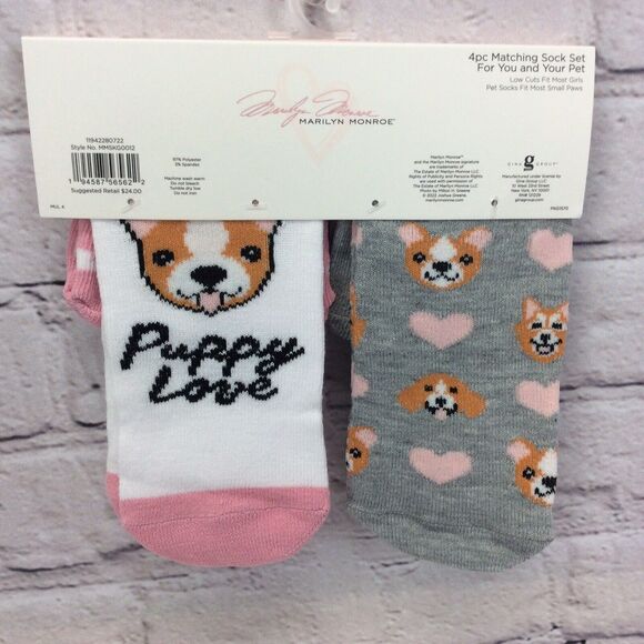 Marilyn Monroe Girls & Matching Pet Socks OSFM 4 Pair Set Low Cut Puppy Love NWT - Picture 6 of 6